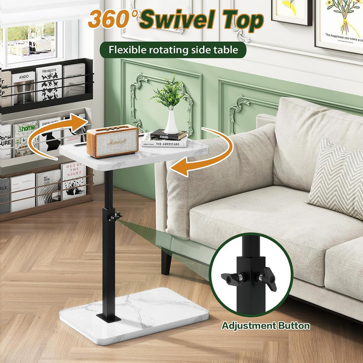 IBUYKE Beistelltisch C Form,360° Rotierbarer und Höhenverstellbar Sofatisch,Couchtisch für schmale R