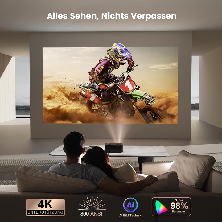 Beamer 4K【Official Netflix & Dolby Audio】 26000LM Remote Focus/6D Trapezkorrektur WiFi6 Bluetooth Sm
