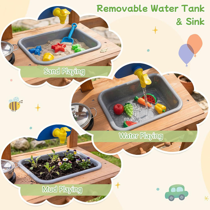 COSTWAY Matschküche Kinder Outdoor, Spielküche mit Wassertank &amp; Wasserhahn | Kinderküche mit Rädern,