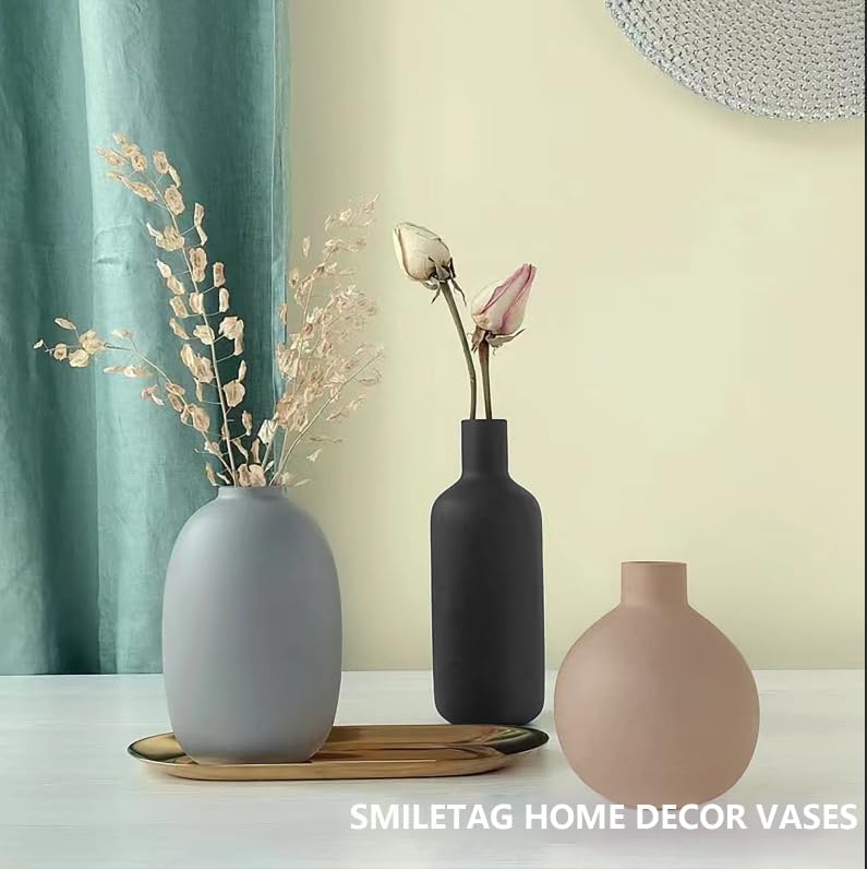 Smiletag Keramikvase für Dekoration, moderne Bauernhaus-Dekorvase, 3er-Set, neutrale kleine Vasen fü