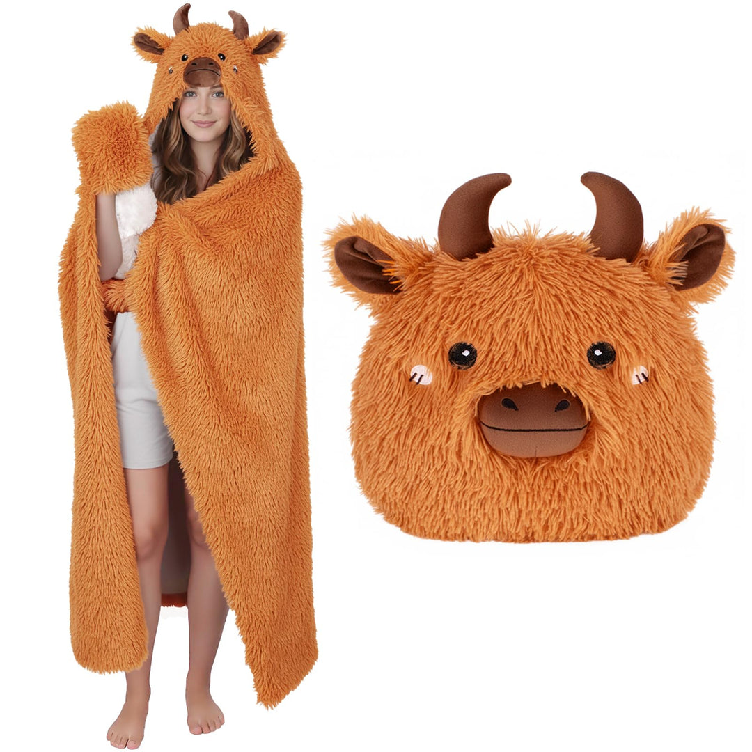 Kuscheldecke mit Ärmeln, Highland Cow Tragbare Decke Flauschig Kuscheldecke Geschenk für Frauen Brau