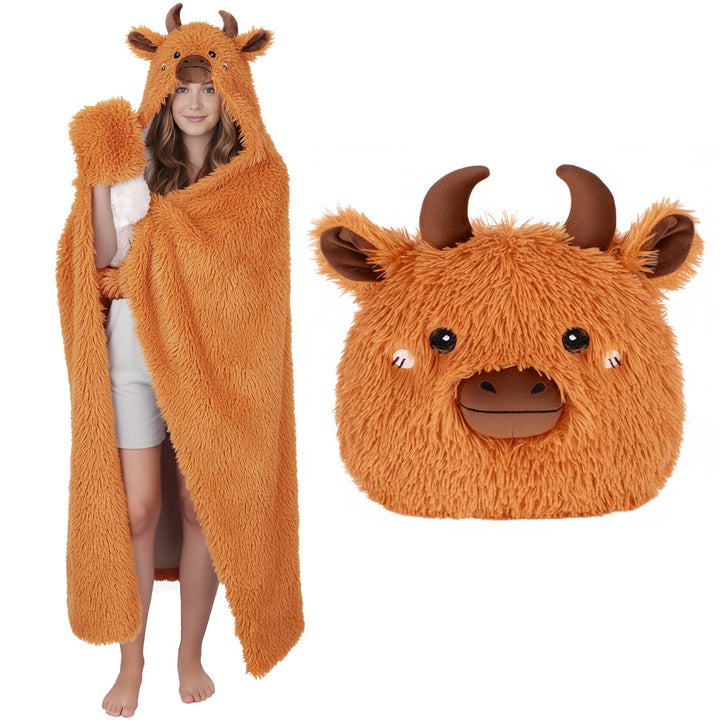 Kuscheldecke mit Ärmeln, Highland Cow Tragbare Decke Flauschig Kuscheldecke Geschenk für Frauen Brau