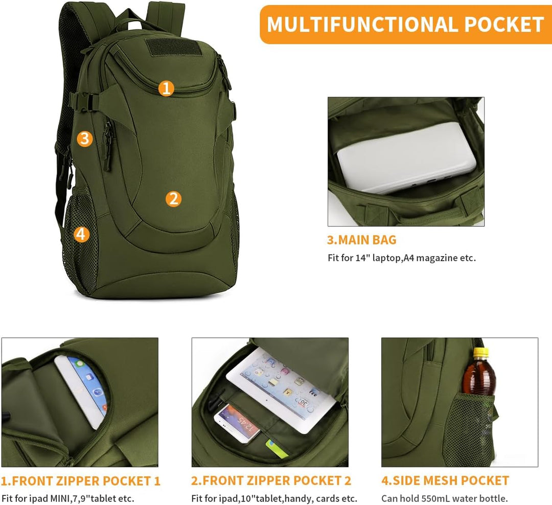 VINBAGGE Rucksack Molle Taktische Motorrad Wanderrucksack Outdoor Wasserdicht Trekkingrucksack 25L C