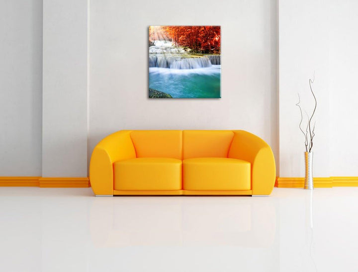 Bach in Herbstlandschaft, Format: 70x70 auf Leinwand, XXL riesige Bilder fertig gerahmt mit Keilrahm