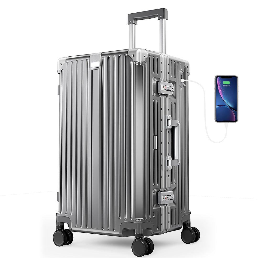 ALPHA CAMP Koffer L Aluminium Rahmen & Polycarbonat Hartschale mit TSA Schloss 360°Doppelrollen Reis