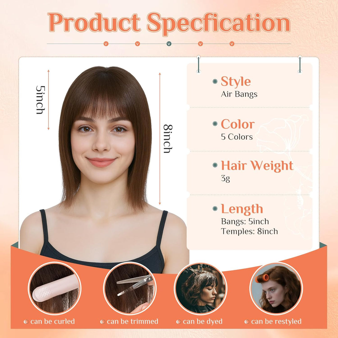 Benehair Clip in Pony Echthaar, Air Pony Echthaar, 3g Clip in Bangs Echt Haar Front Fringe, 100% Nat