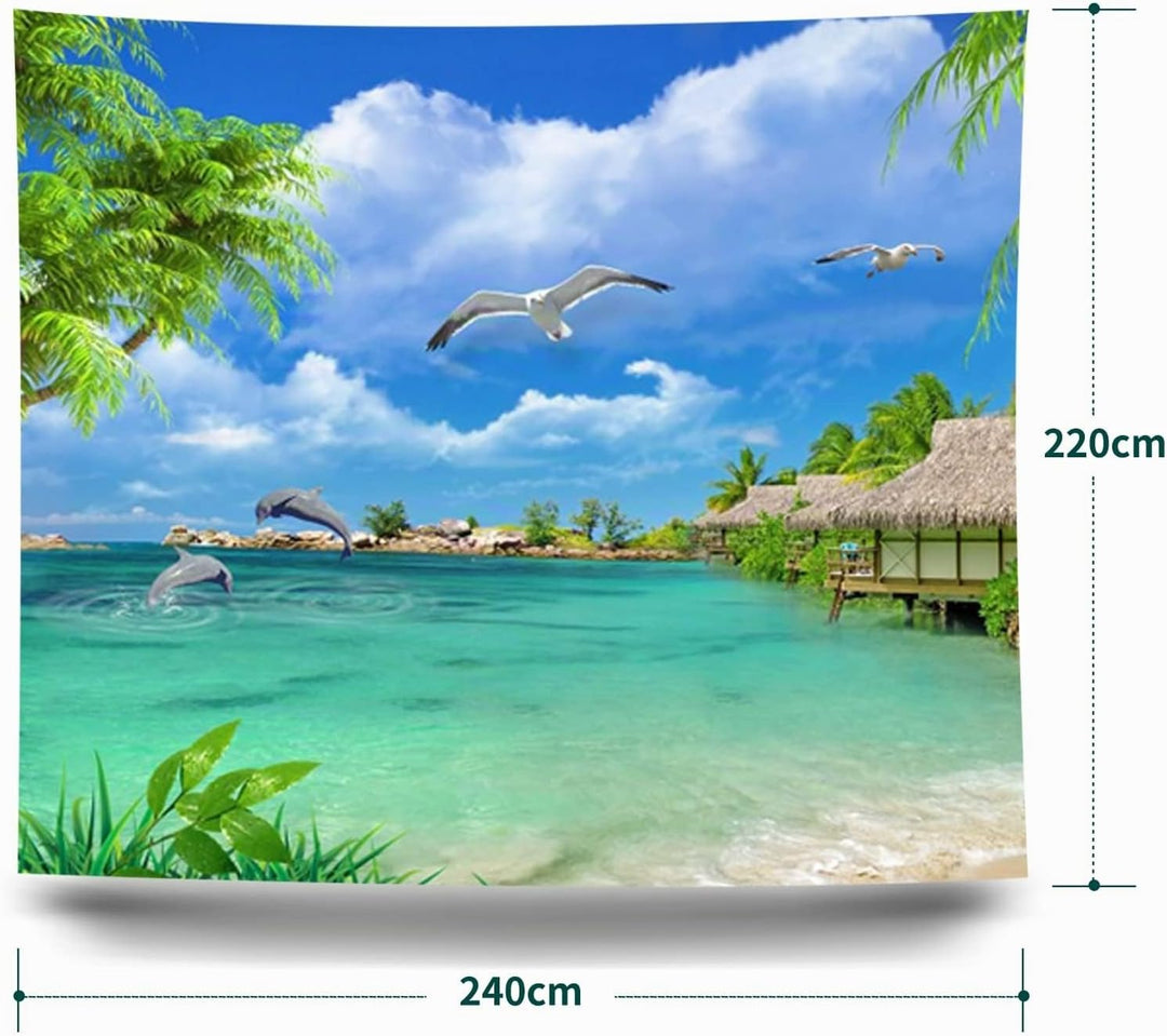 Dsnyu Wandtuch Vogel, Wall Tapestry Nature Grün Blau Landschaft Tropische Wandbehang Zimmer Polyeste