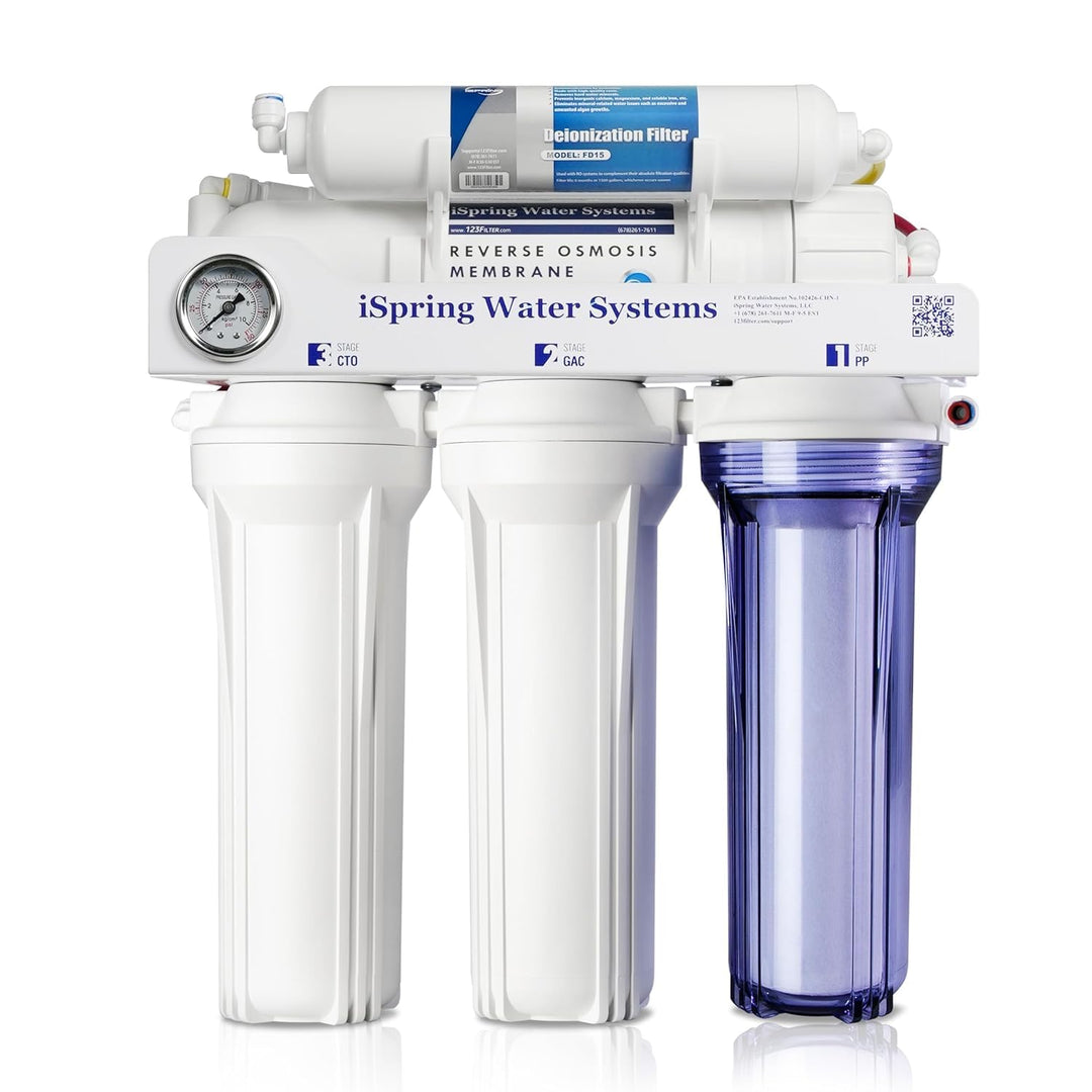 iSpring RCC1D Tankless RO/DI System, 5 Stufen De-Ionisierung Umkehrosmose Wasserfilter System, 150 G