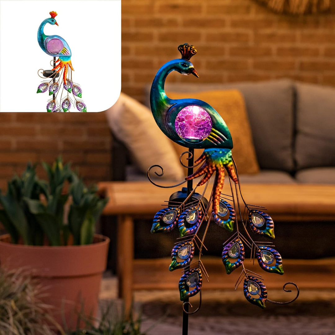 Gadgy Solardekofigur für aussen - Wasserdichte Solarlampe für aussen - Pfau Deko Solarleuchte Tiere