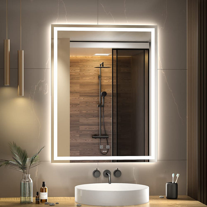 GANPE LED Bathroom Mirror, Makeup Vanity Mirror Wall Mounted, 6500K High Lumen LED, Anti Fog, IP44 W