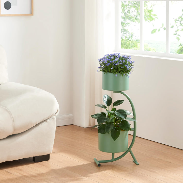 [en.casa] Blumenständer Almelo Blumentopfständer in Halbmondform Blumentopfregal mit 2 Pflanztöpfen