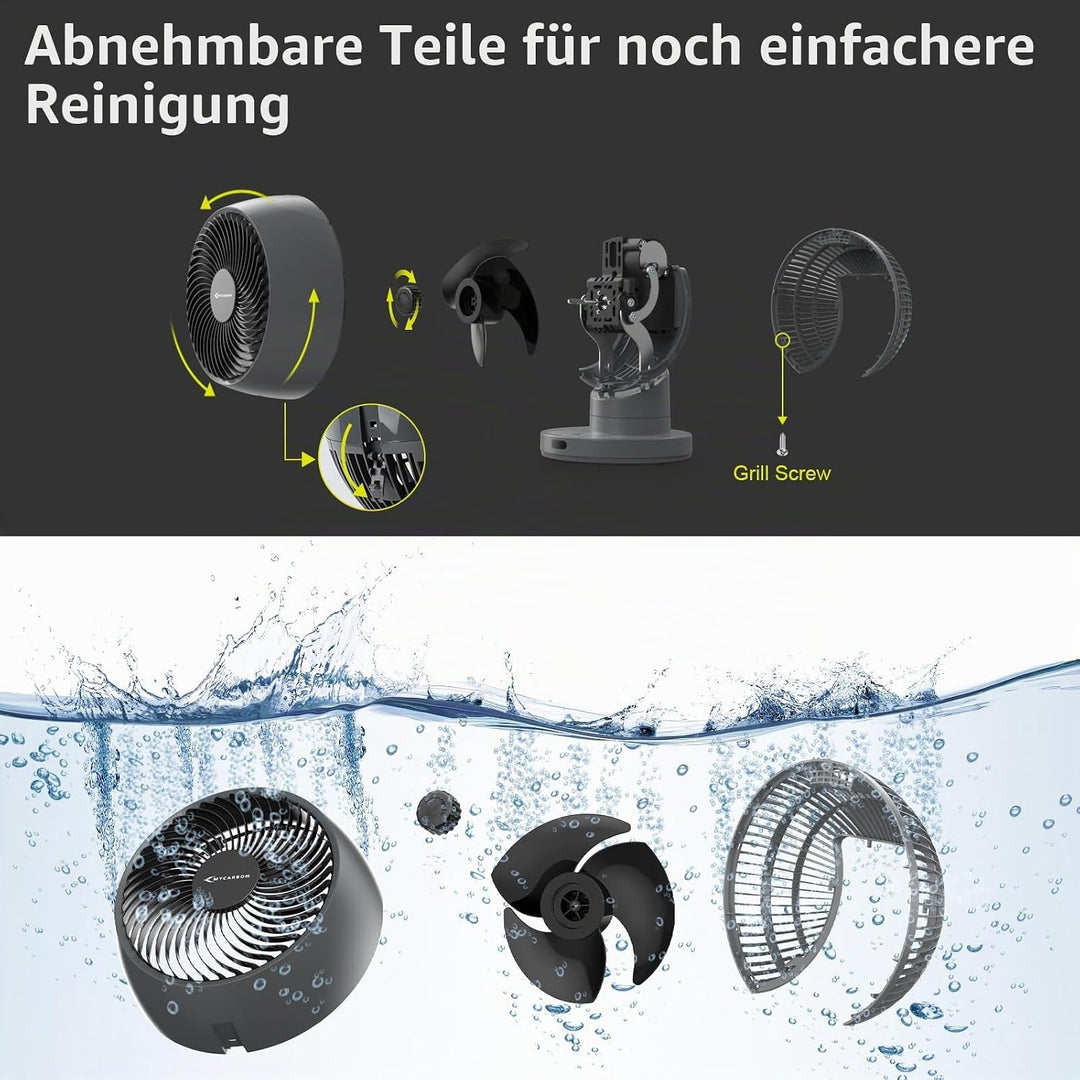 MYCARBON Ventilator leise DC Motor 30°/60°/90° Oszillation 10 Stufe 12h Timmer Turbo Modus Tischvent