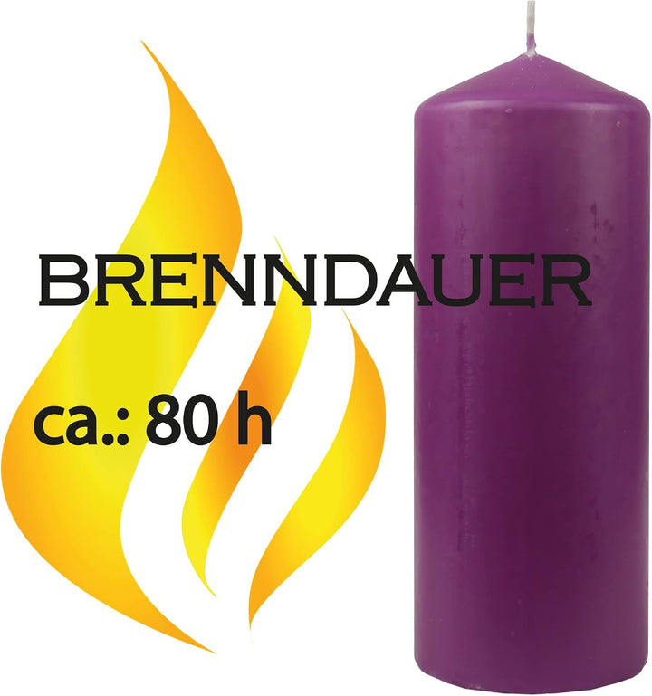 HS Candle Stumpenkerzen Wachskerzen Ø8cm x 20cm (3er Pack) Lila - Lange Brenndauer, Hergestellt in E