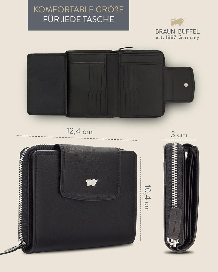 BRAUN BÜFFEL - Geldbörse Damen aus echtem Rindsleder Golf 2.0 - Trifold Geldbeutel Portemonnaie gerä