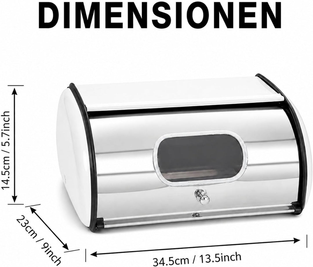 Brotkasten Edelstahl Weiss, Rollbrotkasten mit Acryl-Sichtfenster und Lüftungsöffnungen, Brotbox zur