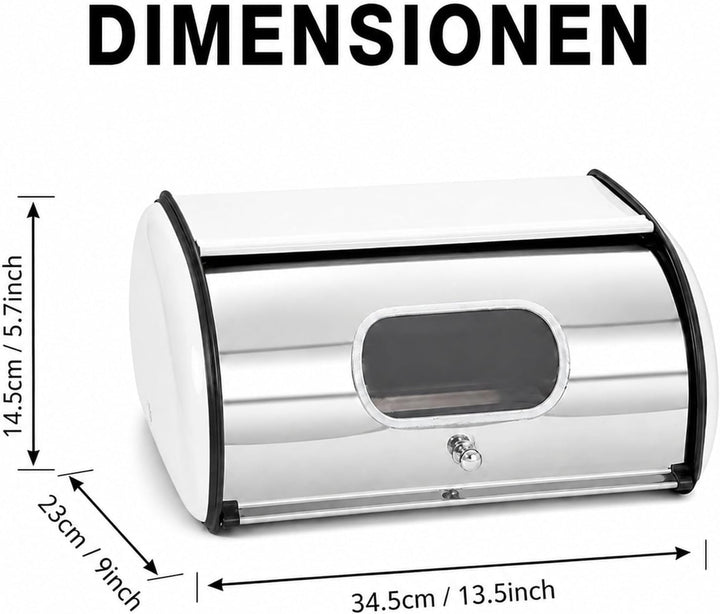 Brotkasten Edelstahl Weiss, Rollbrotkasten mit Acryl-Sichtfenster und Lüftungsöffnungen, Brotbox zur