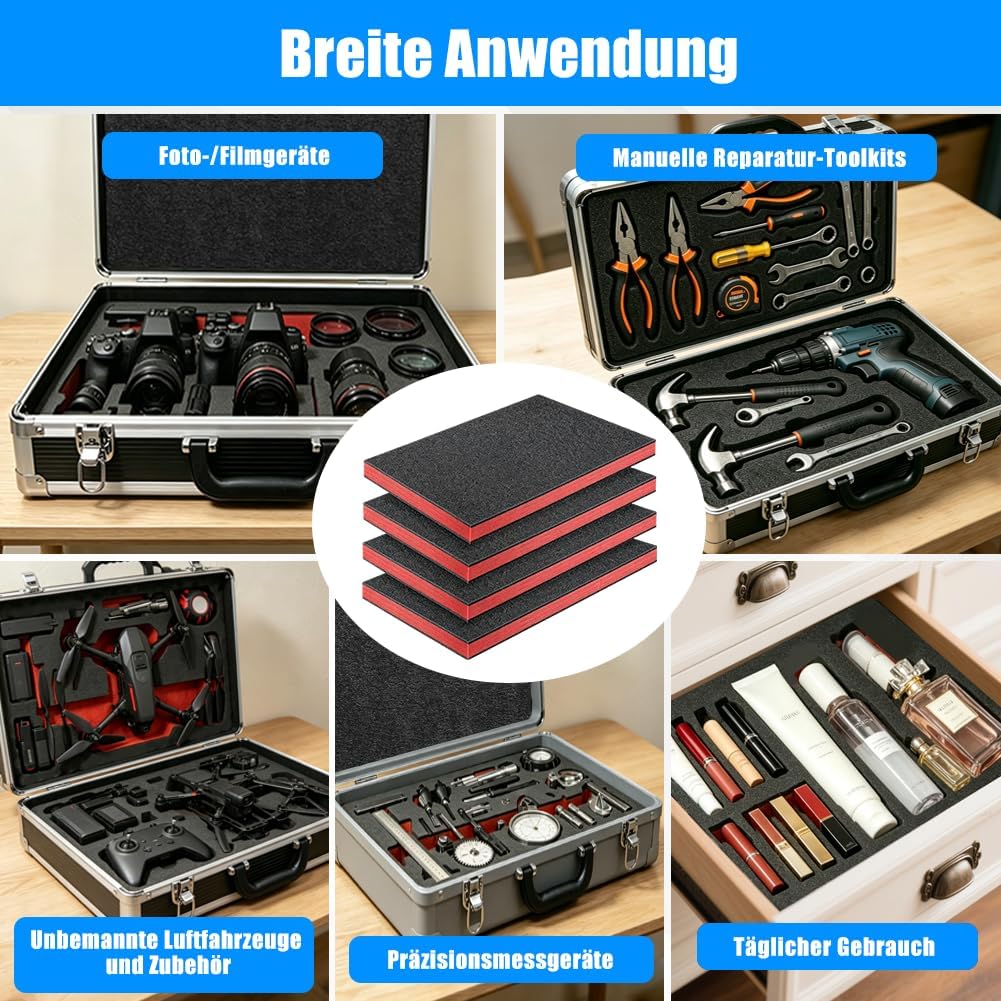 4 Stück 40x30x4cm Werkzeugkisten Schaumstoff Zuschnitt Polyethylenschaumstoff Schaumstoffeinlage Wer