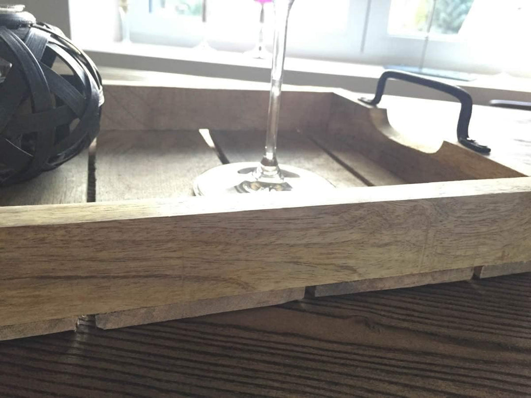 LS-LebenStil 2X Mango-Holz Serviertablett 38x25x8cm Set Griff-Tablett Betttisch Betttablett Holztabl