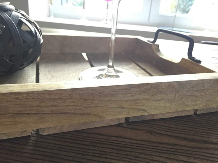 LS-LebenStil 2X Mango-Holz Serviertablett 38x25x8cm Set Griff-Tablett Betttisch Betttablett Holztabl