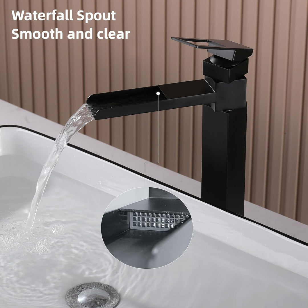 SHANFO Waschtischarmatur Hoch, Wasserhahn Bad Wasserfall, 360° Schwenkbar Mischbatterie Waschtisch,