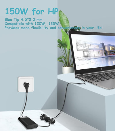 150W 19,5V 7,7A Laptop Netzteil Ladekabel für HP Omen 15 17/Pavilion Gaming 15 17/Zbook 15 G3 G4 G5