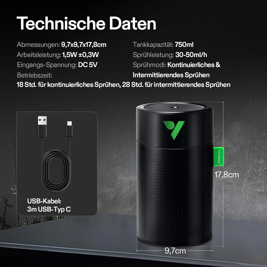 VIVOSUN AeroStream U075 USB-Luftbefeuchter, 750ml Kaltnebel Mini-Luftbefeuchter mit 2 Nebel-Modi, Au