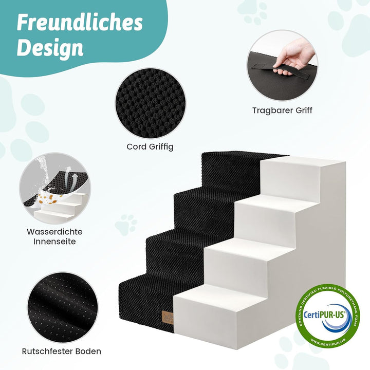 COZY KISS Hundetreppe für Kleine Hunde, 4 Stufen Haustiertreppe für Bett Couch Auto, 45cm Hoch Hochd