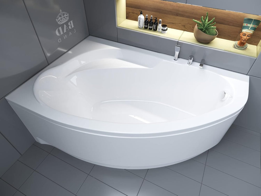 BADLAND Badewanne Original Weiss Acryl Wanne Eckbadewanne MAREA 150x100 Links KOMPLETTSET SET mit We