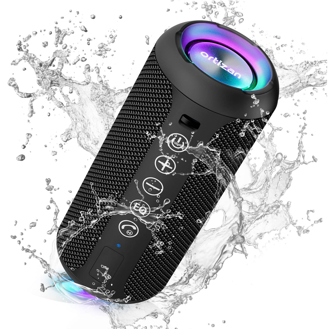 Ortizan Bluetooth Lautsprecher mit Buntem LED-Licht, Tragbarer Mini Bluetooth Box mit Freisprechfunk