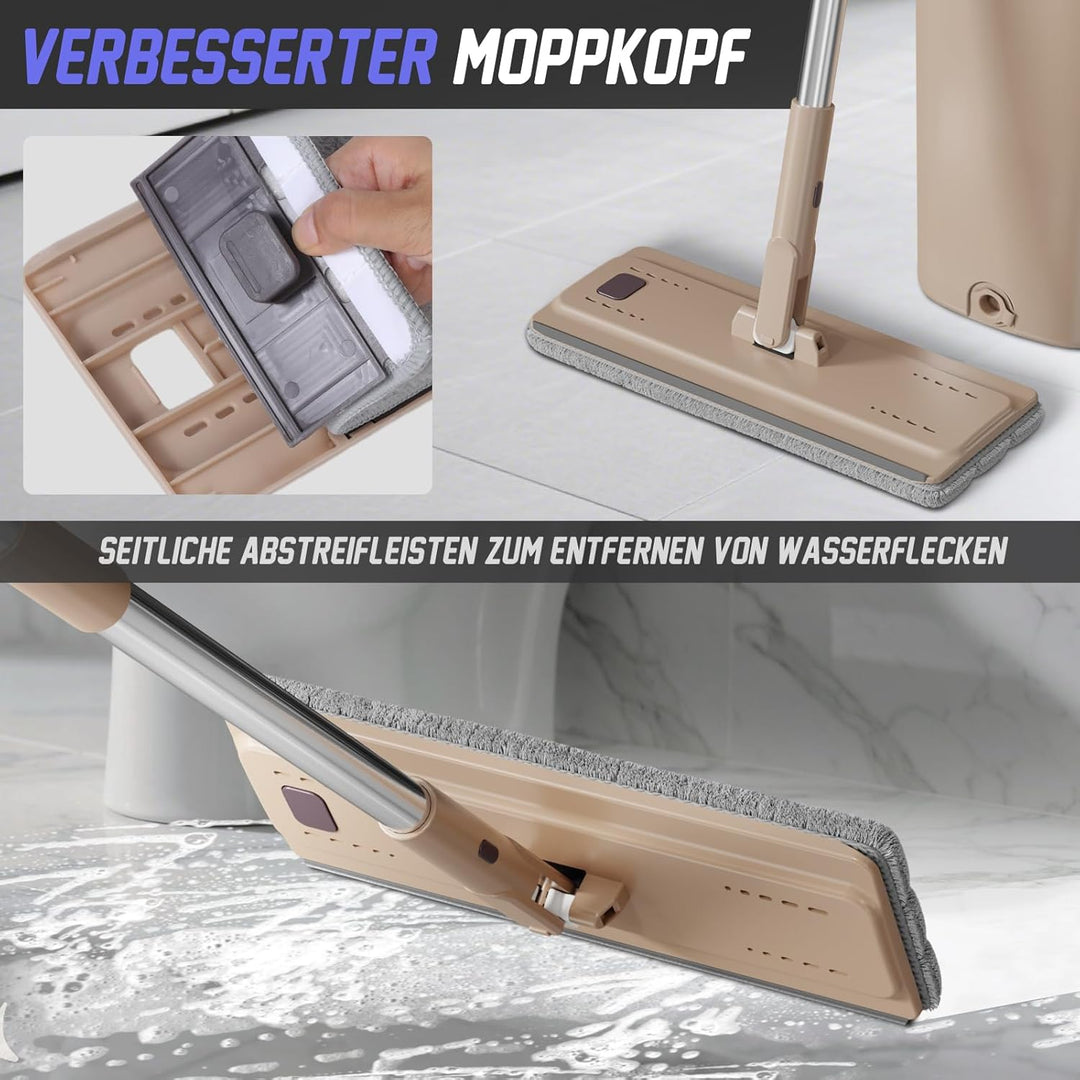 Masthome Bodenwischer mit Eimer Set, Putzeimer und Flacher Mopp Set mit Langem Griff aus Edelstahl u