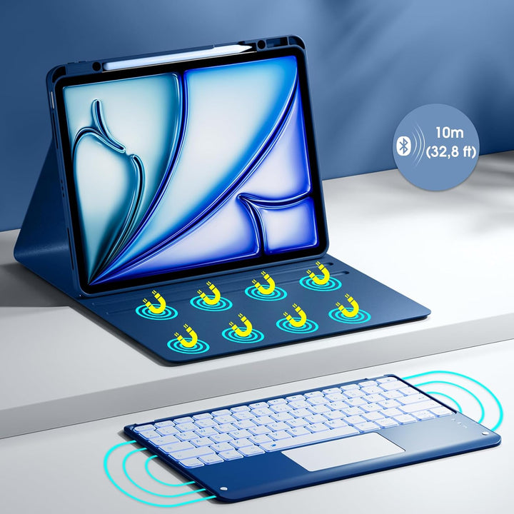 Vobafe Hülle mit Tastatur für iPad Air 13 Zoll 2025 M3/2024 M2, iPad Pro 12.9 (3. 4. 5. 6. Gen), QWE