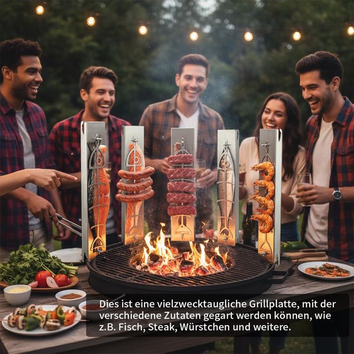 AMOZO Edelstahl Flammlachshalter für Feuerschalen & Kugelgrills | Grillzubehör für Feuerschale und K
