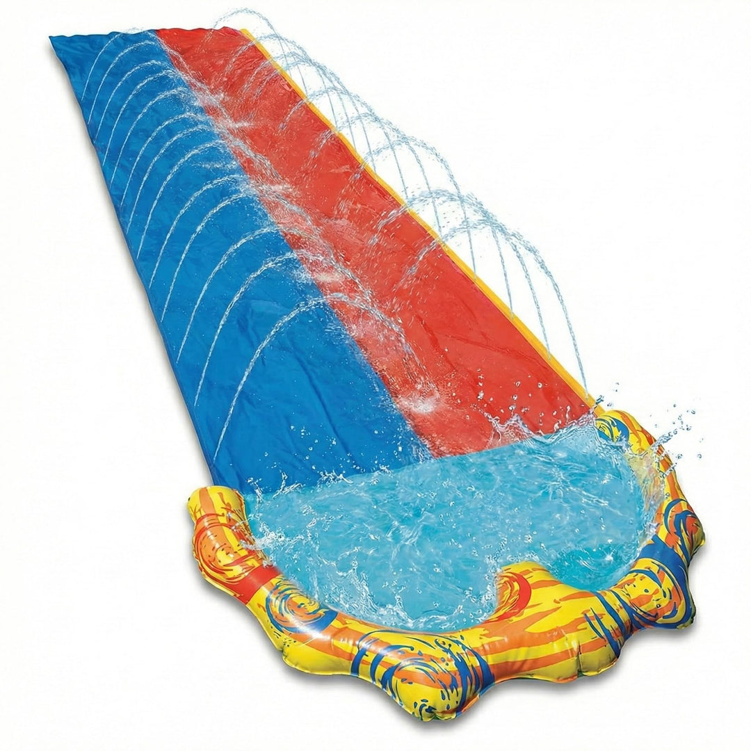 BANZAI Splash Sprint Racing Slide – XXL Doppel-Wasserrutsche (4,88 m) – 2 Bahnen für Kopf-an-Kopf-Re