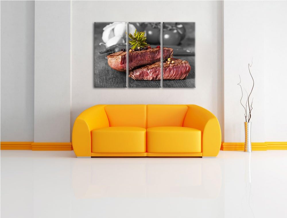 Leckeres Pfeffer Steak Medium schwarz/weiss 3-Teiler Leinwandbild 120x80 Bild auf Leinwand, XXL ries