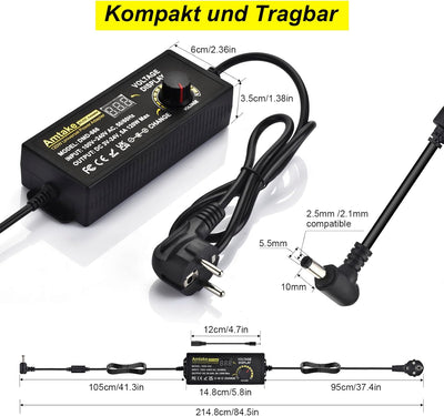 Einstellbares Netzteil 3V-24V Universal Netzteiladapter 5A 120W Verstellbarer Netzadapter 100V-240V