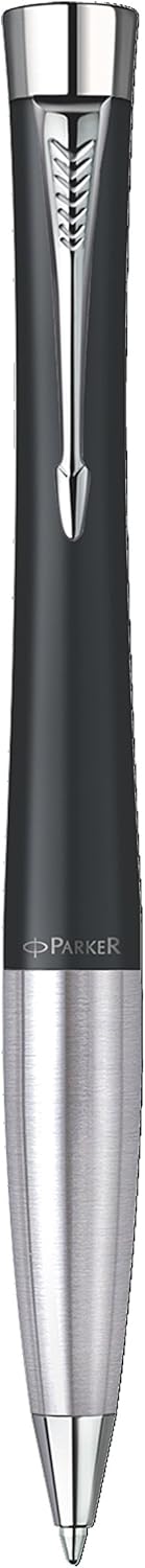 Parker S0767030 Urban-Kugelschreiber (mattschwarzer Lack mit Chromverzierungen, blaue Tinte) Geschen