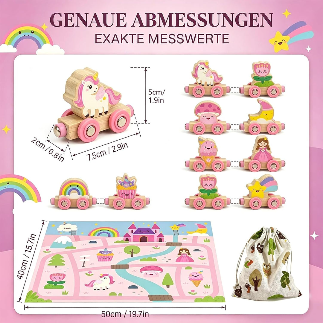 Einhorn Geschenke für Mädchen 1 2 3 4 Jahre: Magnetic Zug Holzspielzeug Prinzessin, Montessori Lerns