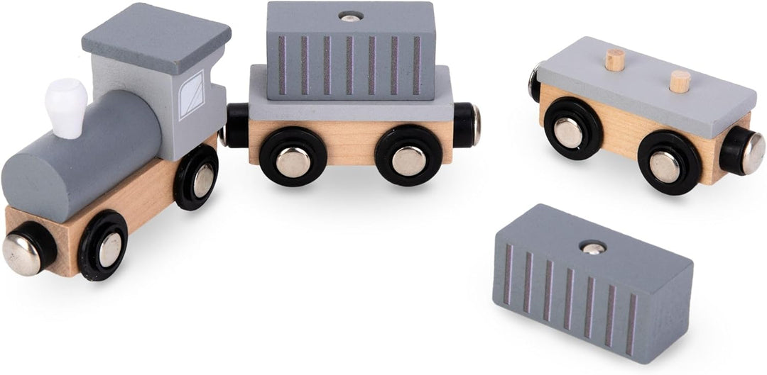 Mamabrum, Beweglicher Hafenkran mit Magnetwinde und Zubehör - Holz-Set, Beweglicher Kran, LKW, Wagen