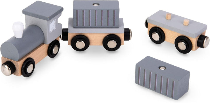 Mamabrum, Beweglicher Hafenkran mit Magnetwinde und Zubehör - Holz-Set, Beweglicher Kran, LKW, Wagen
