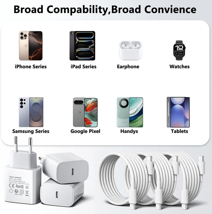 3er-Pack USB C 25W Ladegerät Ladekabel, Schnellladegerät PD3.0 Stecker Typ C Handy Netzteil Wand-Lad