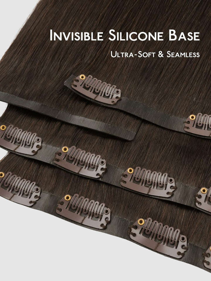 WENNALIFE Nahtlose Clip In Extensions Echthaar, 35cm 9pcs 130g Helles Dunkel Braun Echthaar Extensio