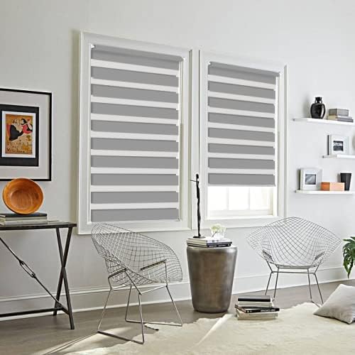 Eurohome Doppelrollo Klemmfix ohne Bohren, Duo Rollo,40cm x 130cm (Stoffbreite 36 cm) Hellgrau Trans