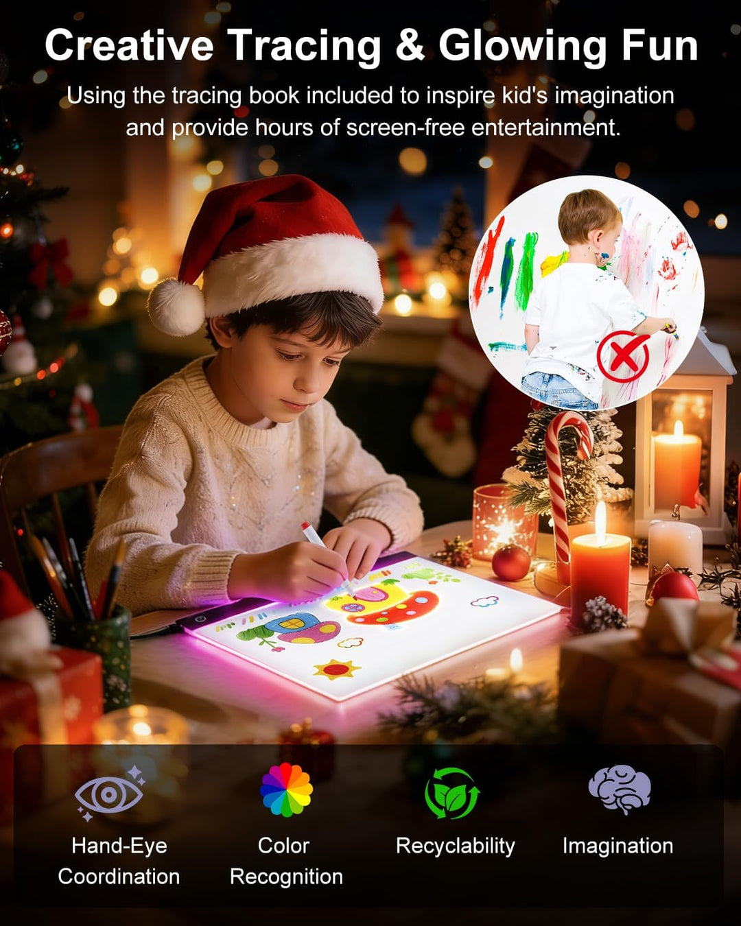 LED Zeichenbrett, 35x26 CM LED Maltafel, Acryl Notiztafel mit 4 Lichtmoden, Einstellbare Helligkeit,