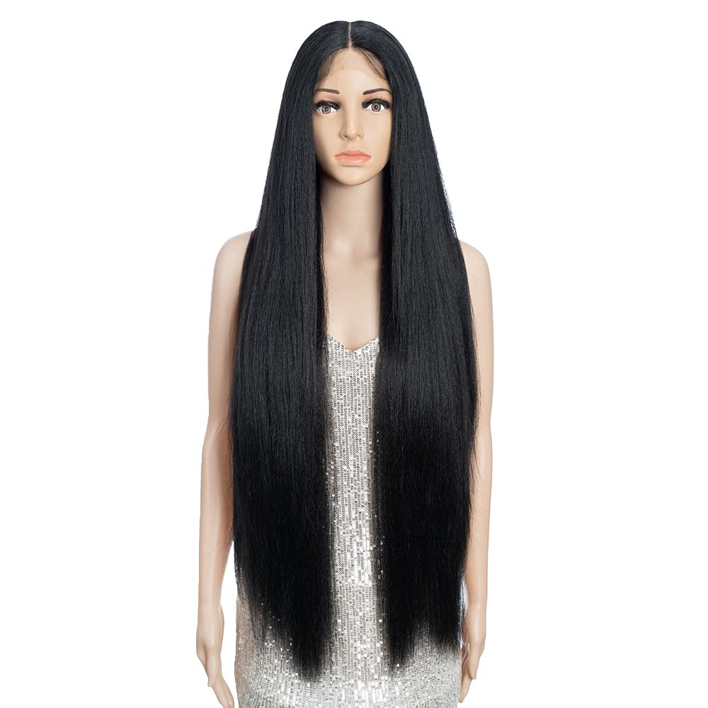 FASHION IDOL 95cm Super lange gerade Perücken Lace Front Perücken für Frauen 11cm tiefer Mittelteil