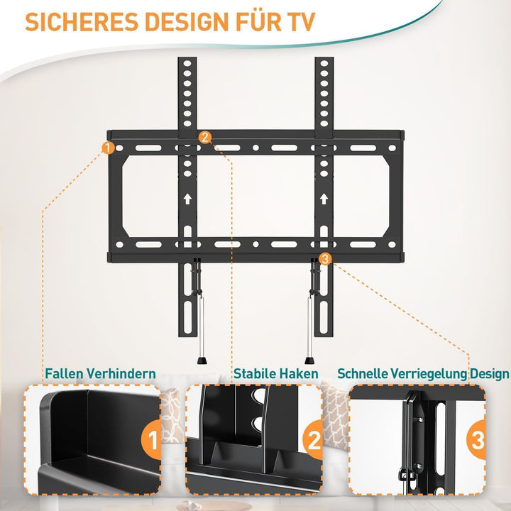 ELIVED Feste TV Wandhalterung für die meisten 26-60 Zoll Flach & Curved Fernseher, Ultra Slim TV Hal