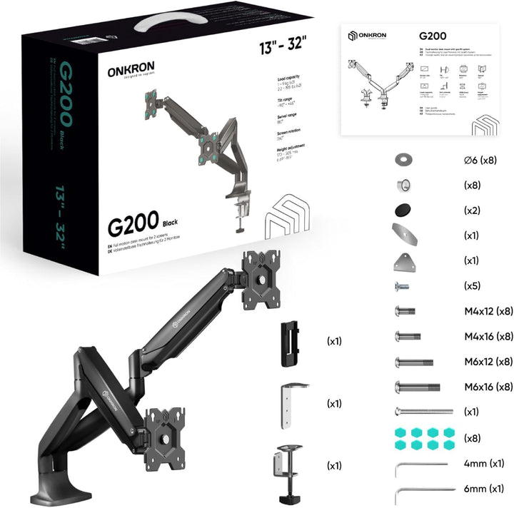 ONKRON Dual Monitor Halterung 2 Monitore - 75x75 VESA 100x100 Tischhalterung 2 schwenkbar für 13-32