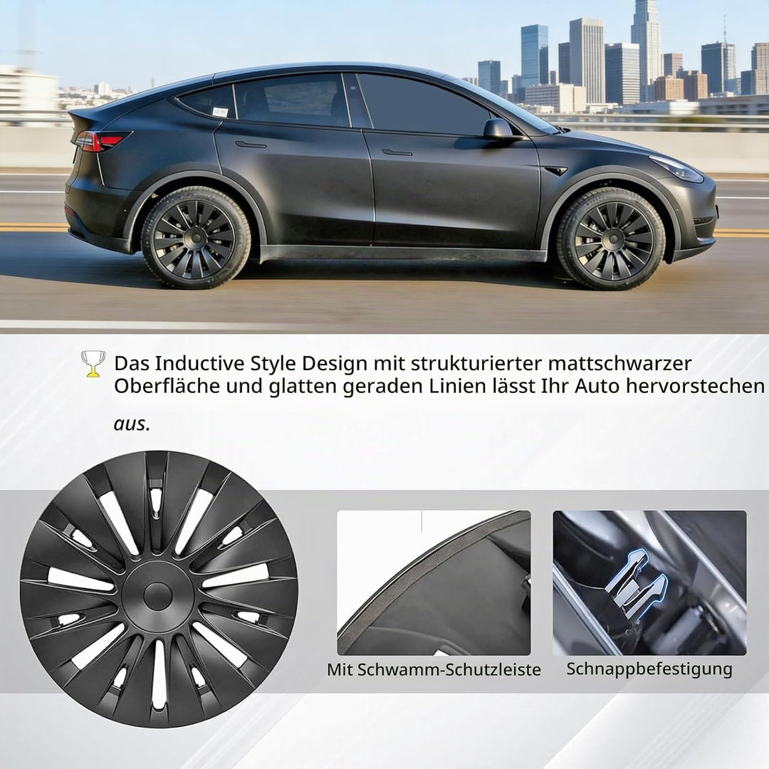 KAVANIC passend für Tesla Model Y-Radabdeckung, 19-Zoll-Radkappe, Mattschwarz, unterstützt Logo-Bere