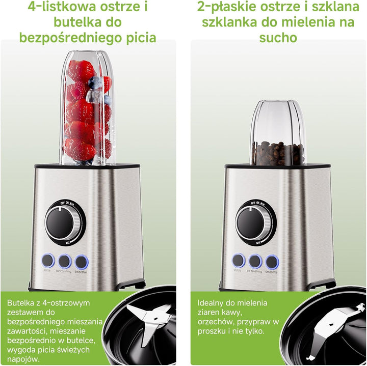 Biolomix 3-in-1-Mixer und Smoothie-Maker 1300-W-Standmixer mit 1,5-l-Glasbehälter 3 Geschwindigkeits