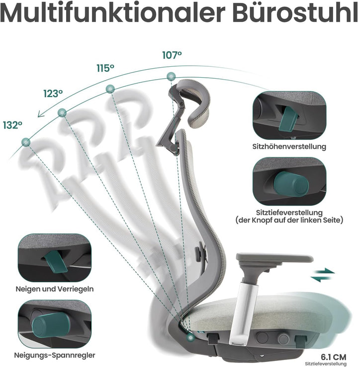 COLAMY XK Atlas Ergonomischer Bürostuhl, Netz-Chefsessel mit verstellbarem Kopfstütze, Computer Schr