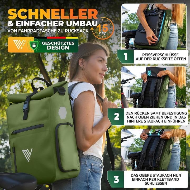 MIVELO 3in1 Fahrradtasche für Gepäckträger I Rucksack &amp; Gepäckträgertasche hinten - in 15 Sekunden u
